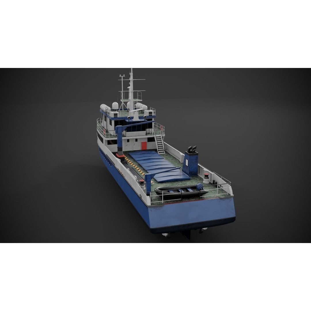 Crew Boat 3D Model – Low Poly Industrial Watercraft with PBR Textures - View 10