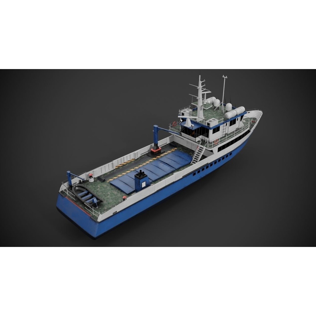 Crew Boat 3D Model – Low Poly Industrial Watercraft with PBR Textures - View 11