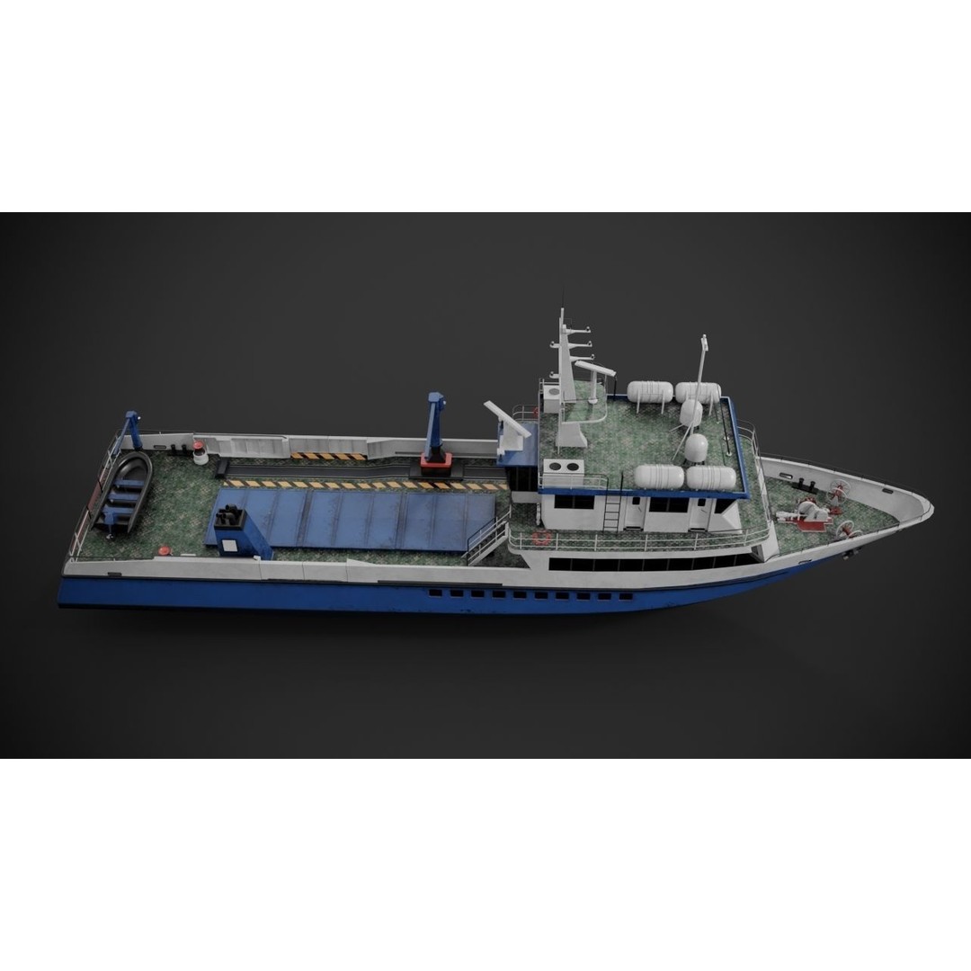 Crew Boat 3D Model – Low Poly Industrial Watercraft with PBR Textures - View 12