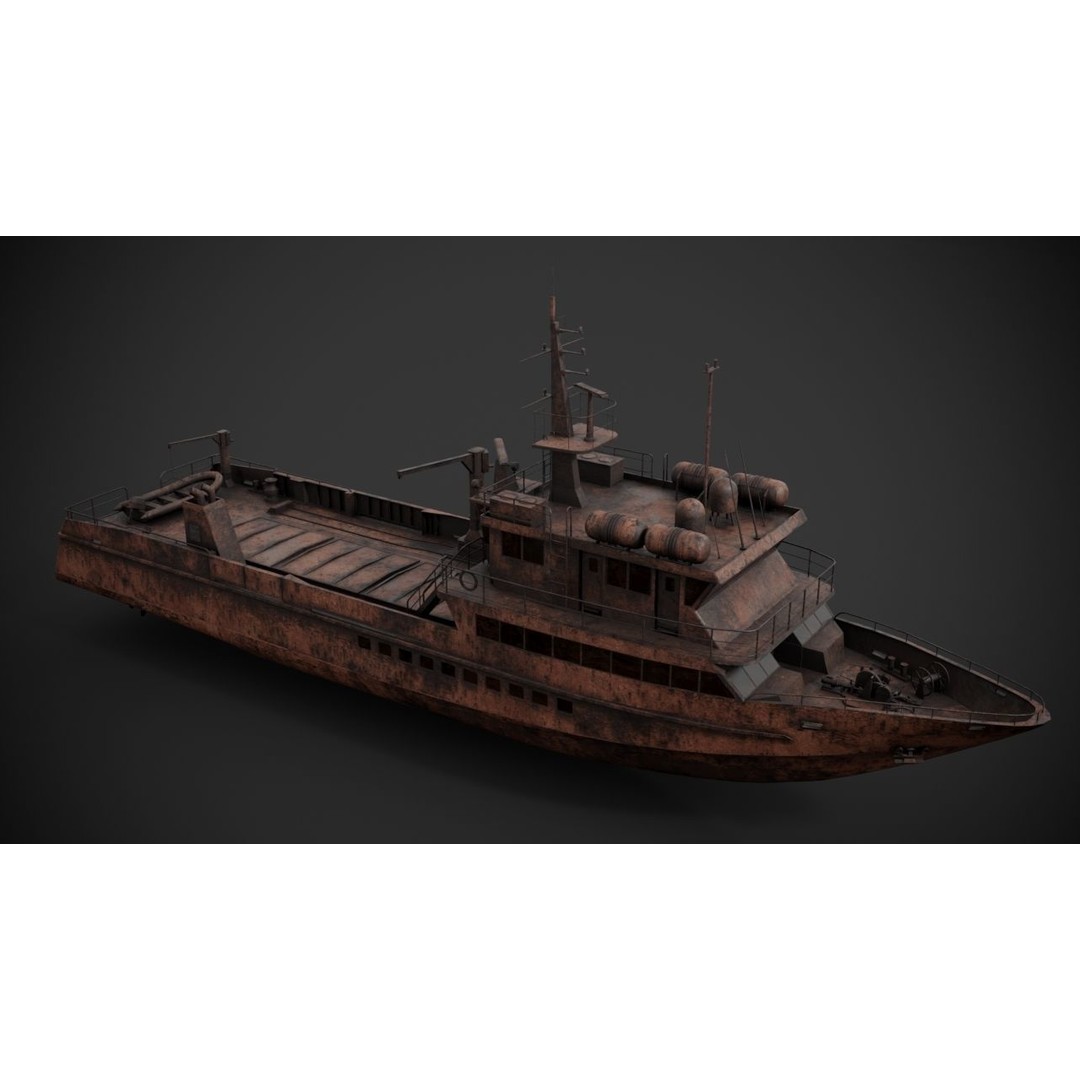 Crew Boat 3D Model – Low Poly Industrial Watercraft with PBR Textures - View 13
