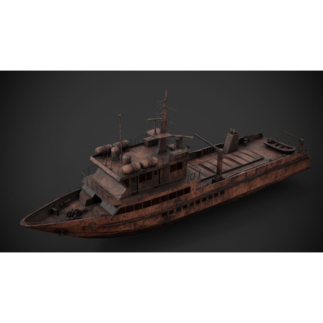 Crew Boat 3D Model – Low Poly Industrial Watercraft with PBR Textures - View 14