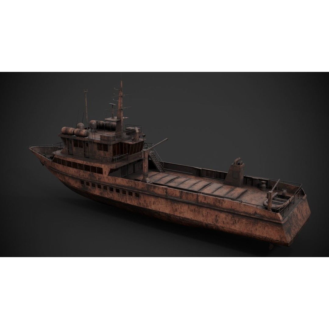 Crew Boat 3D Model – Low Poly Industrial Watercraft with PBR Textures - View 15