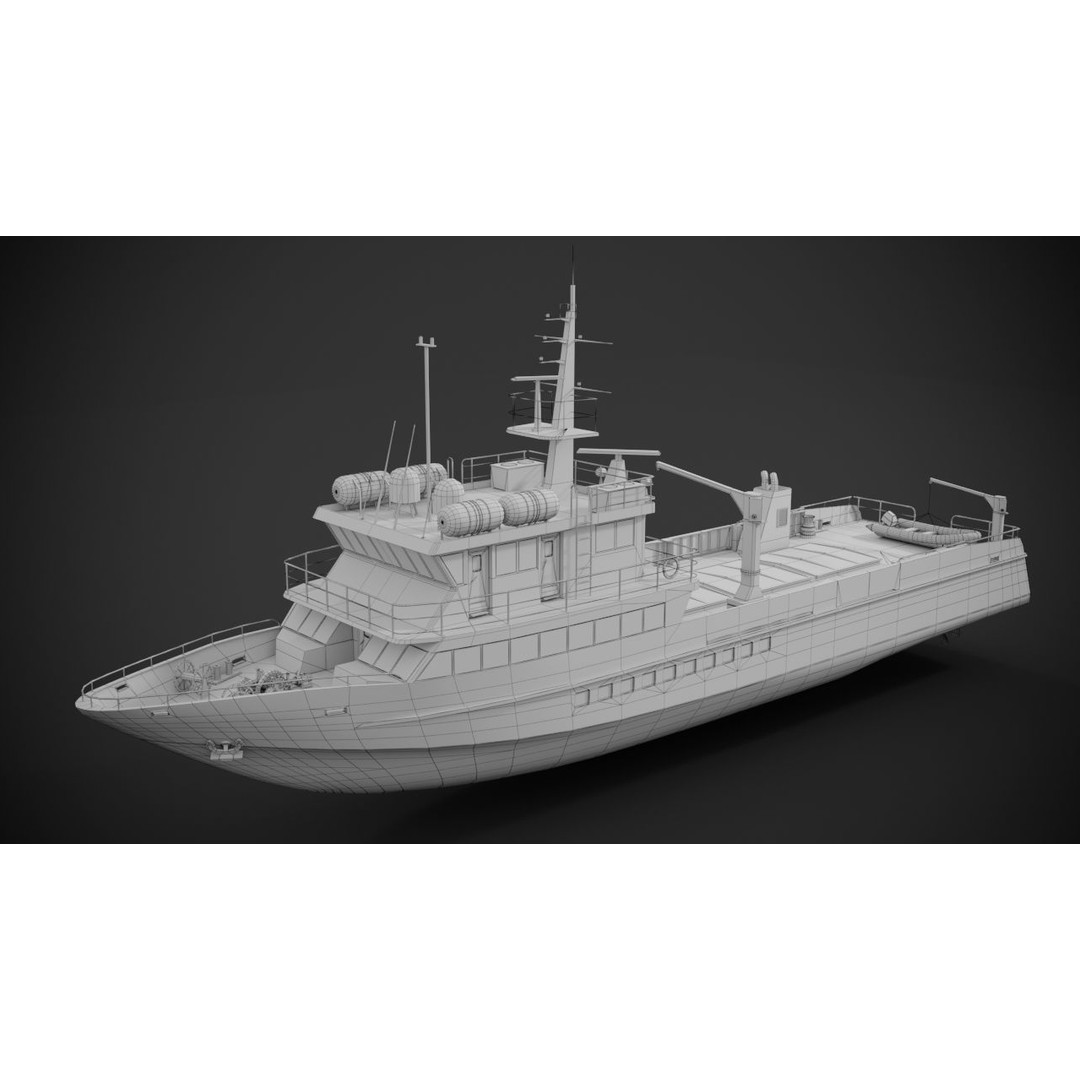 Crew Boat 3D Model – Low Poly Industrial Watercraft with PBR Textures - View 17