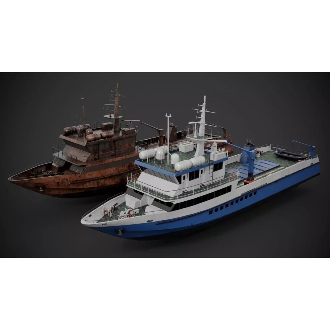 Crew Boat 3D Model – Low Poly Industrial Watercraft with PBR Textures - View 2