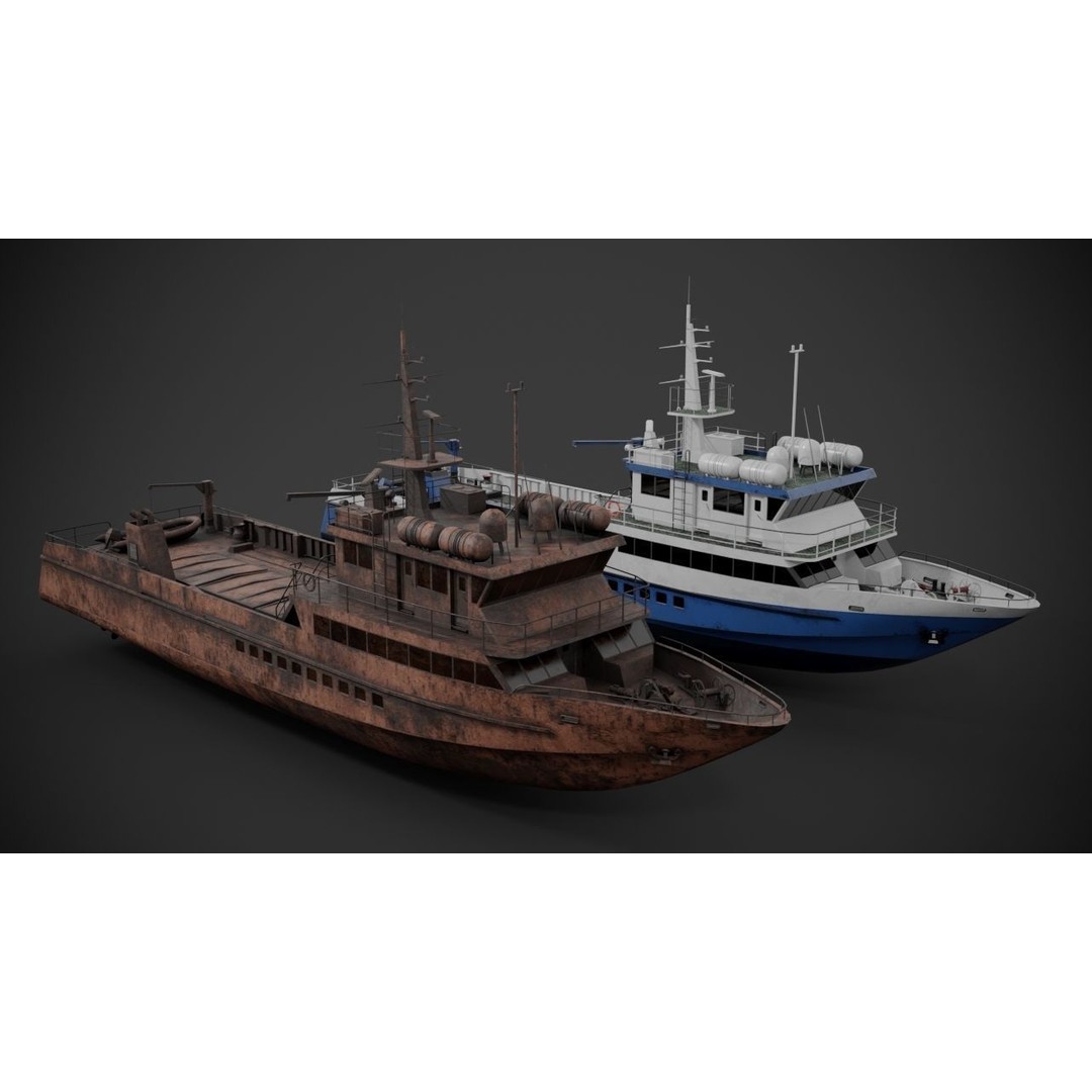 Crew Boat 3D Model – Low Poly Industrial Watercraft with PBR Textures - View 3