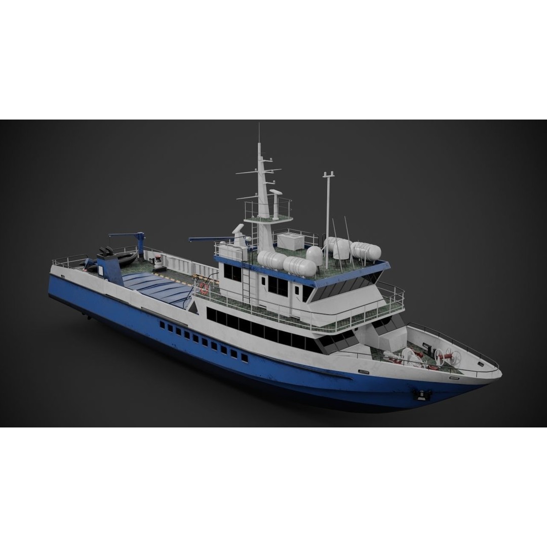 Crew Boat 3D Model – Low Poly Industrial Watercraft with PBR Textures - View 4