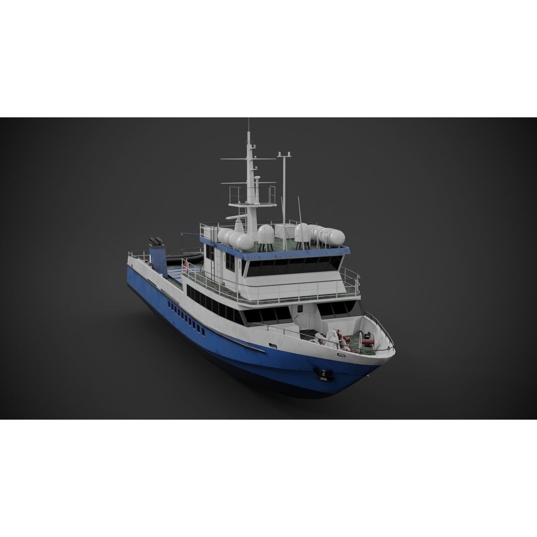 Crew Boat 3D Model – Low Poly Industrial Watercraft with PBR Textures - View 5
