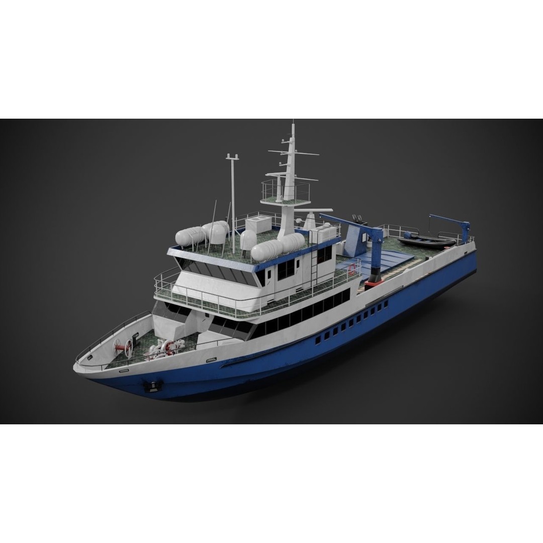 Crew Boat 3D Model – Low Poly Industrial Watercraft with PBR Textures - View 7