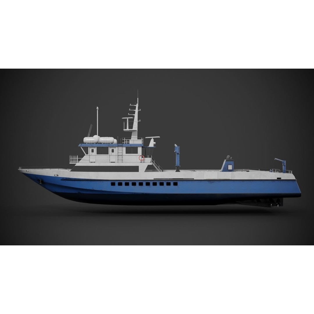 Crew Boat 3D Model – Low Poly Industrial Watercraft with PBR Textures - View 8
