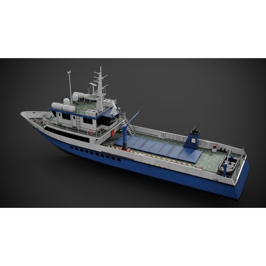 Crew Boat 3D Model – Low Poly Industrial Watercraft with PBR Textures - View 9