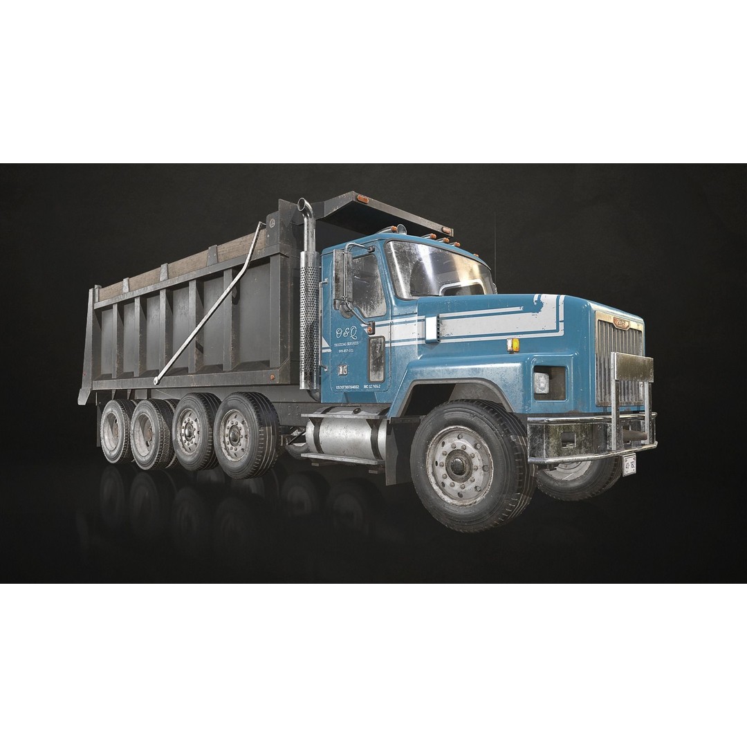 Classic Dump Truck 3D Model – Low Poly Game Asset, FBX, PBR Textures - View 11