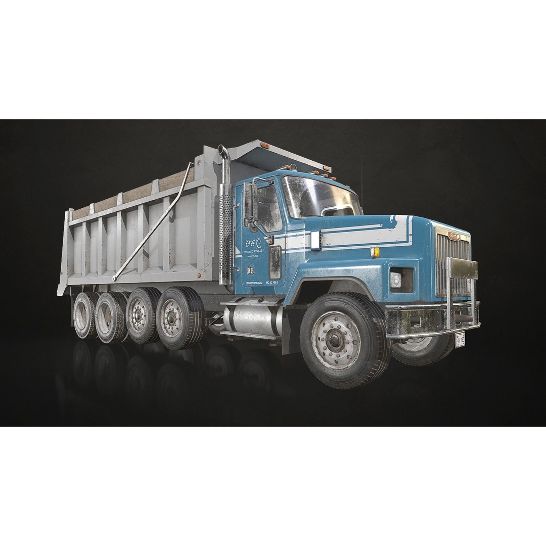 Classic Dump Truck 3D Model – Low Poly Game Asset, FBX, PBR Textures - View 12