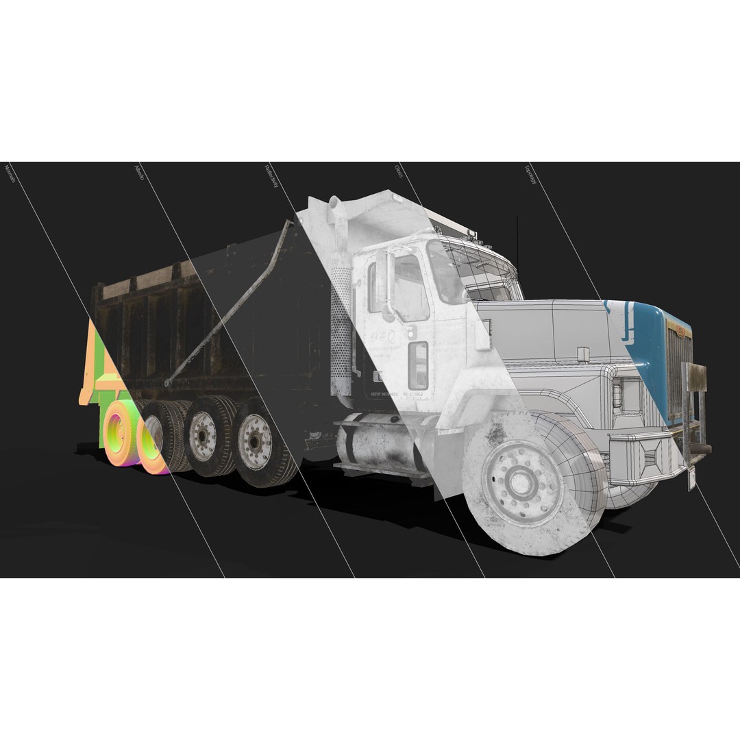 Classic Dump Truck 3D Model – Low Poly Game Asset, FBX, PBR Textures - View 25