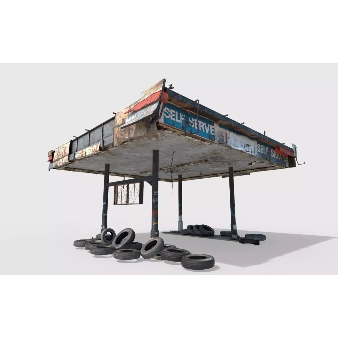 Abandoned Petrol Station 3D Model – Realistic Industrial Asset, FBX - View 2