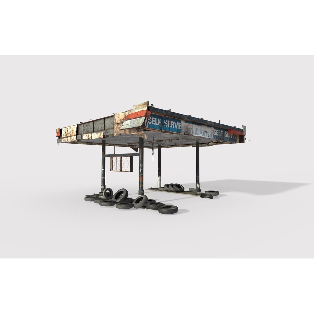 Abandoned Petrol Station 3D Model – Realistic Industrial Asset, FBX - View 3