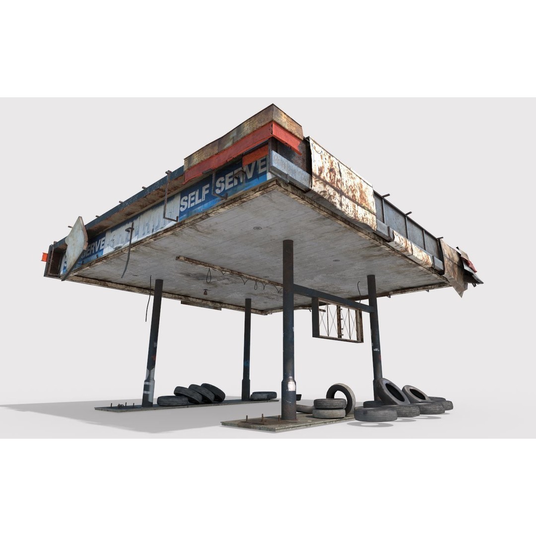Abandoned Petrol Station 3D Model – Realistic Industrial Asset, FBX - View 4