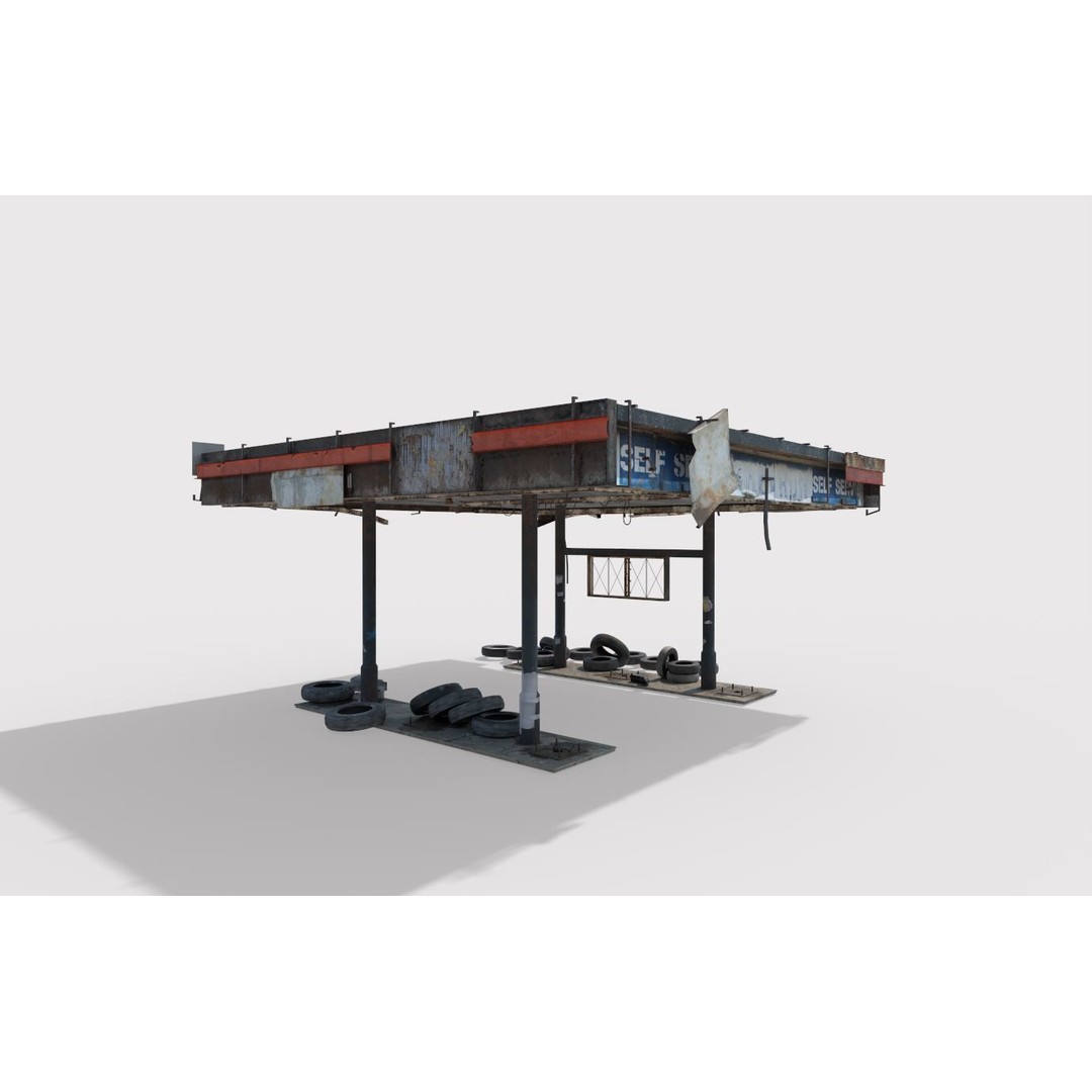 Abandoned Petrol Station 3D Model – Realistic Industrial Asset, FBX - View 7