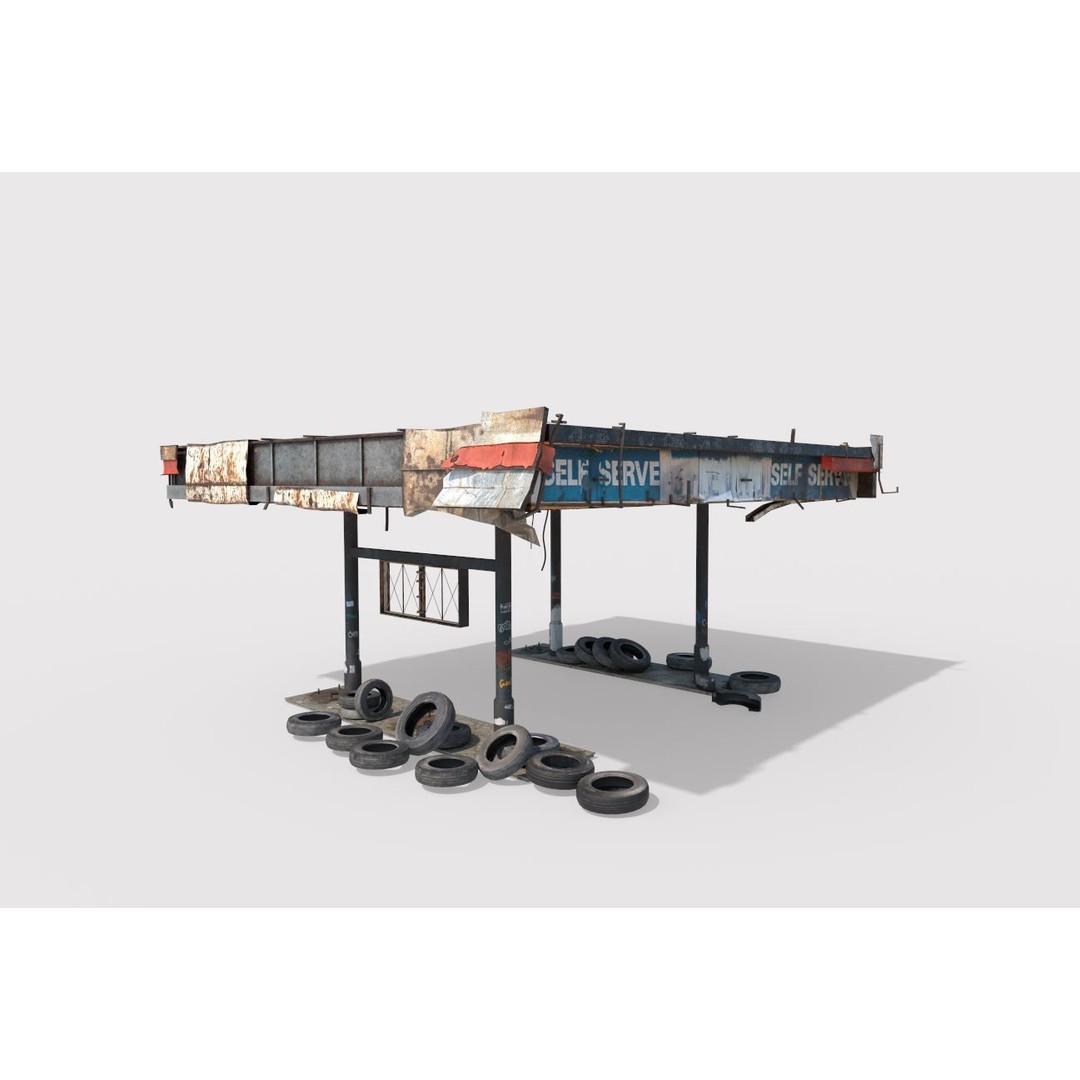 Abandoned Petrol Station 3D Model – Realistic Industrial Asset, FBX - View 9