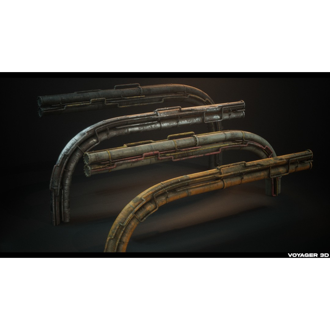 Sci-Fi Pipes 3D Model – Low Poly Industrial Asset, FBX & PBR Textures - View 5