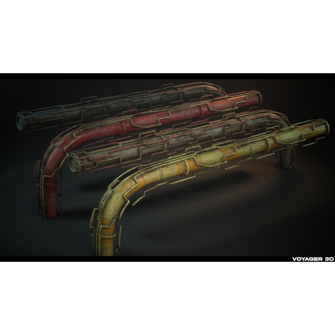 Sci-Fi Pipes 3D Model – Low Poly Industrial Asset, FBX & PBR Textures - View 6