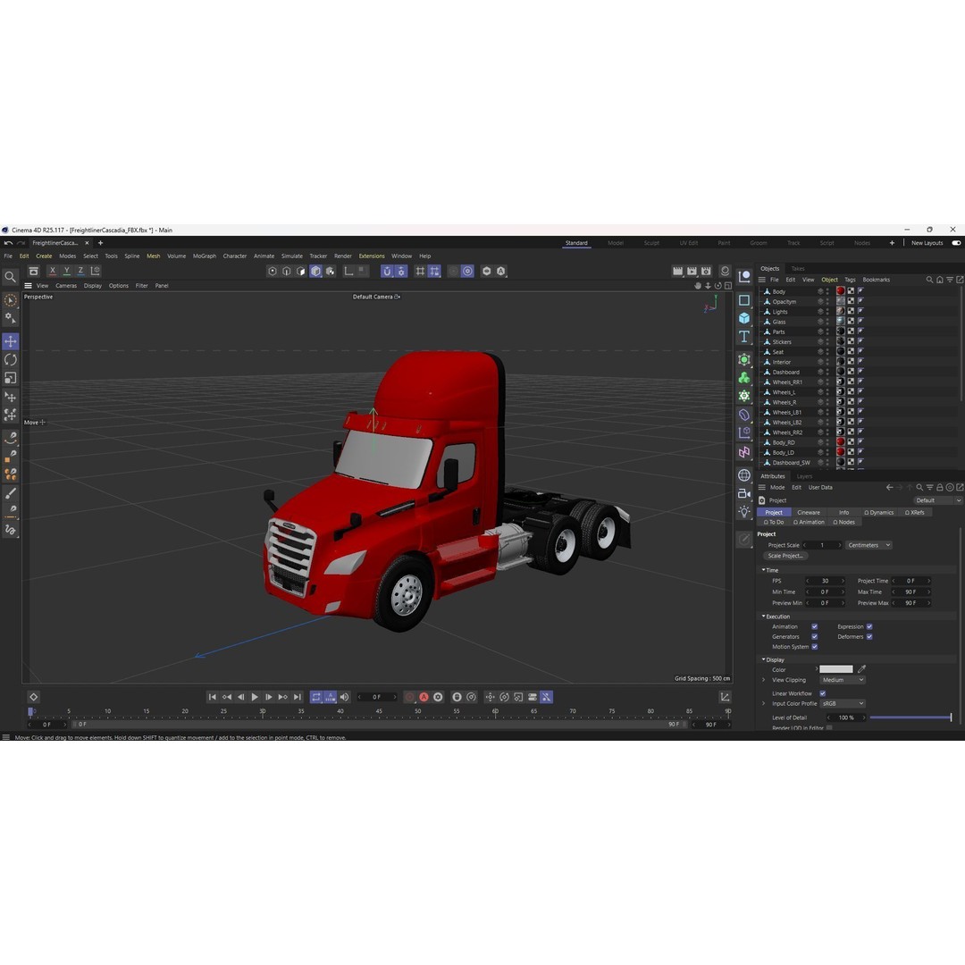 Freightliner Cascadia 3D Model – Low Poly Truck Game Asset, FBX - View 36