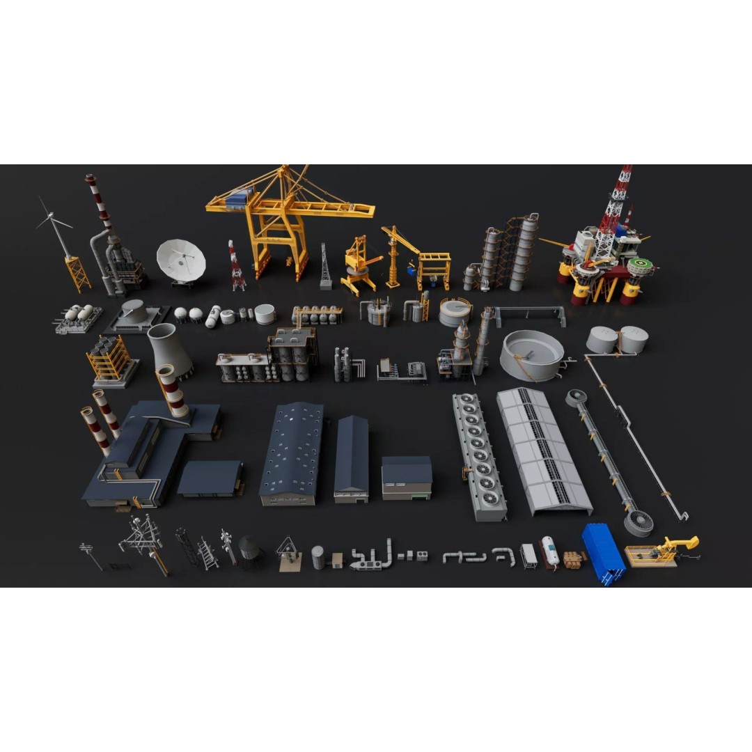 Refinery Factory Power Plant 3D Model – Mega Pack Collection, Game Ready - View 2