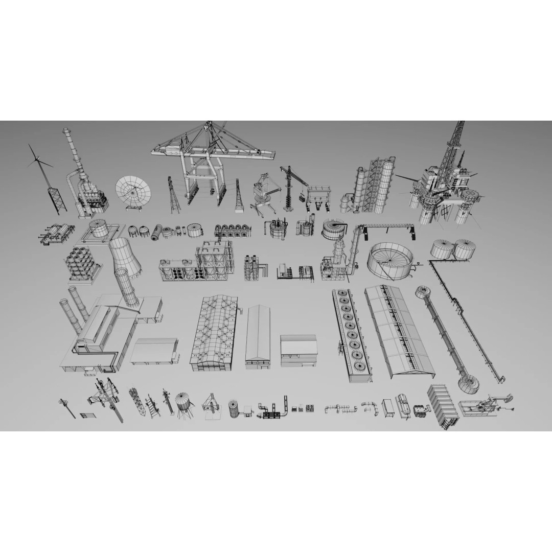 Refinery Factory Power Plant 3D Model – Mega Pack Collection, Game Ready - View 3