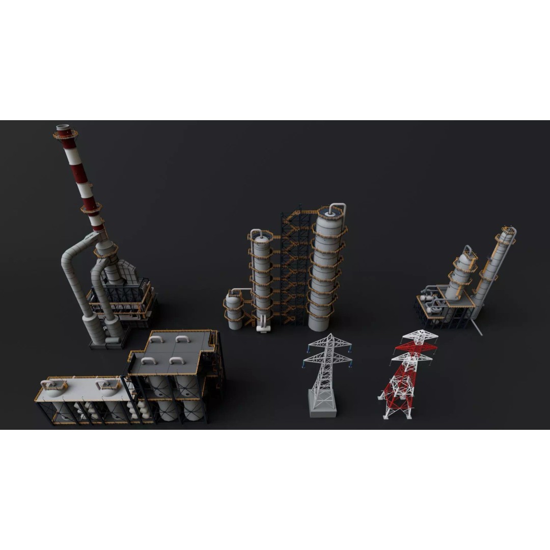 Refinery Factory Power Plant 3D Model – Mega Pack Collection, Game Ready - View 5