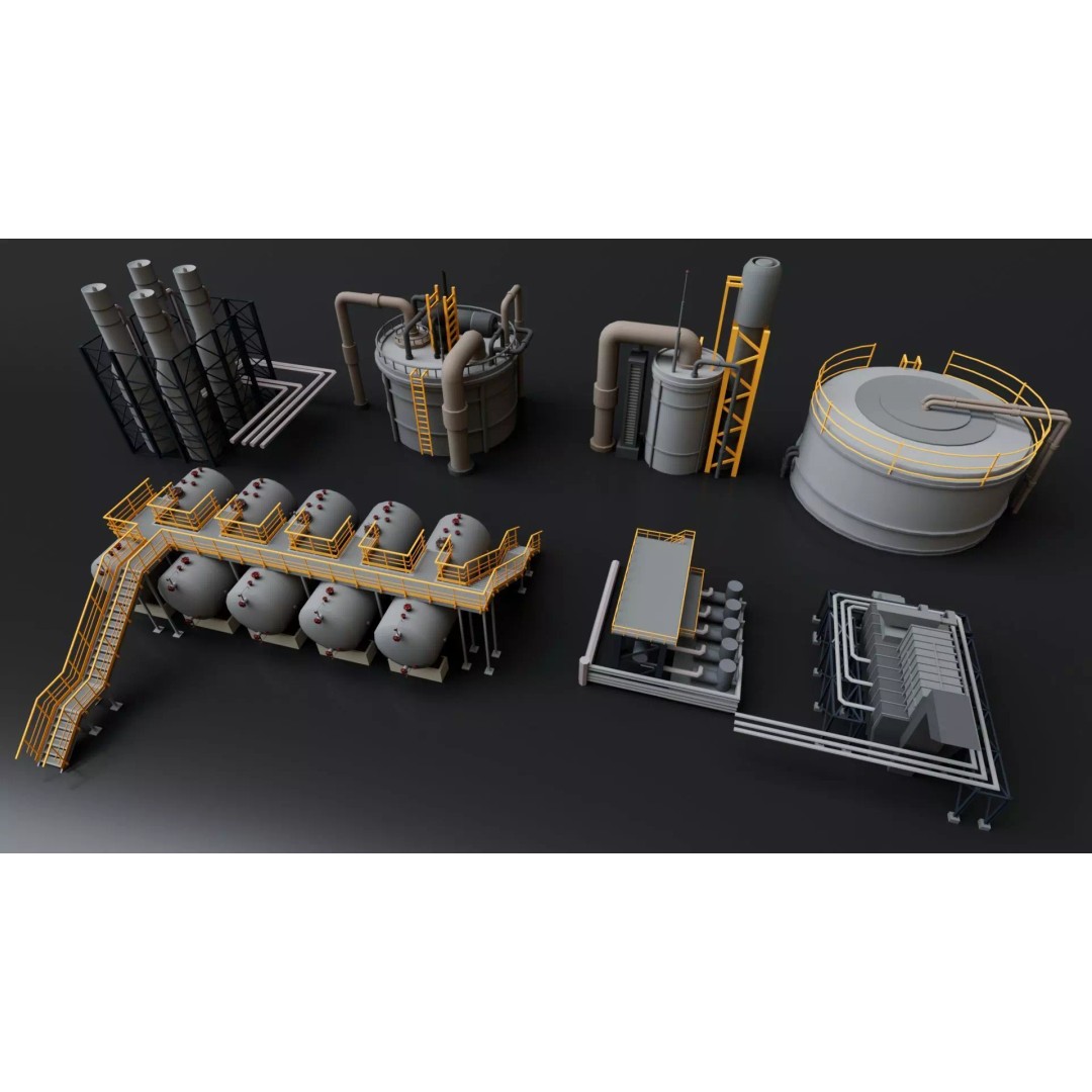 Refinery Factory Power Plant 3D Model – Mega Pack Collection, Game Ready - View 6