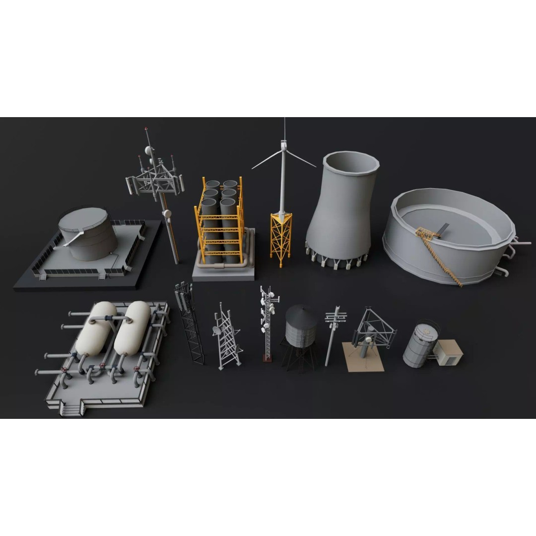 Refinery Factory Power Plant 3D Model – Mega Pack Collection, Game Ready - View 7