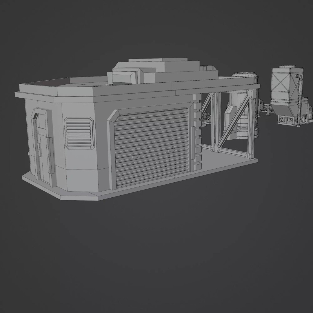 Sci-Fi Industrial Rooftop 3D Model – Low Poly Modular Asset, PBR Textures