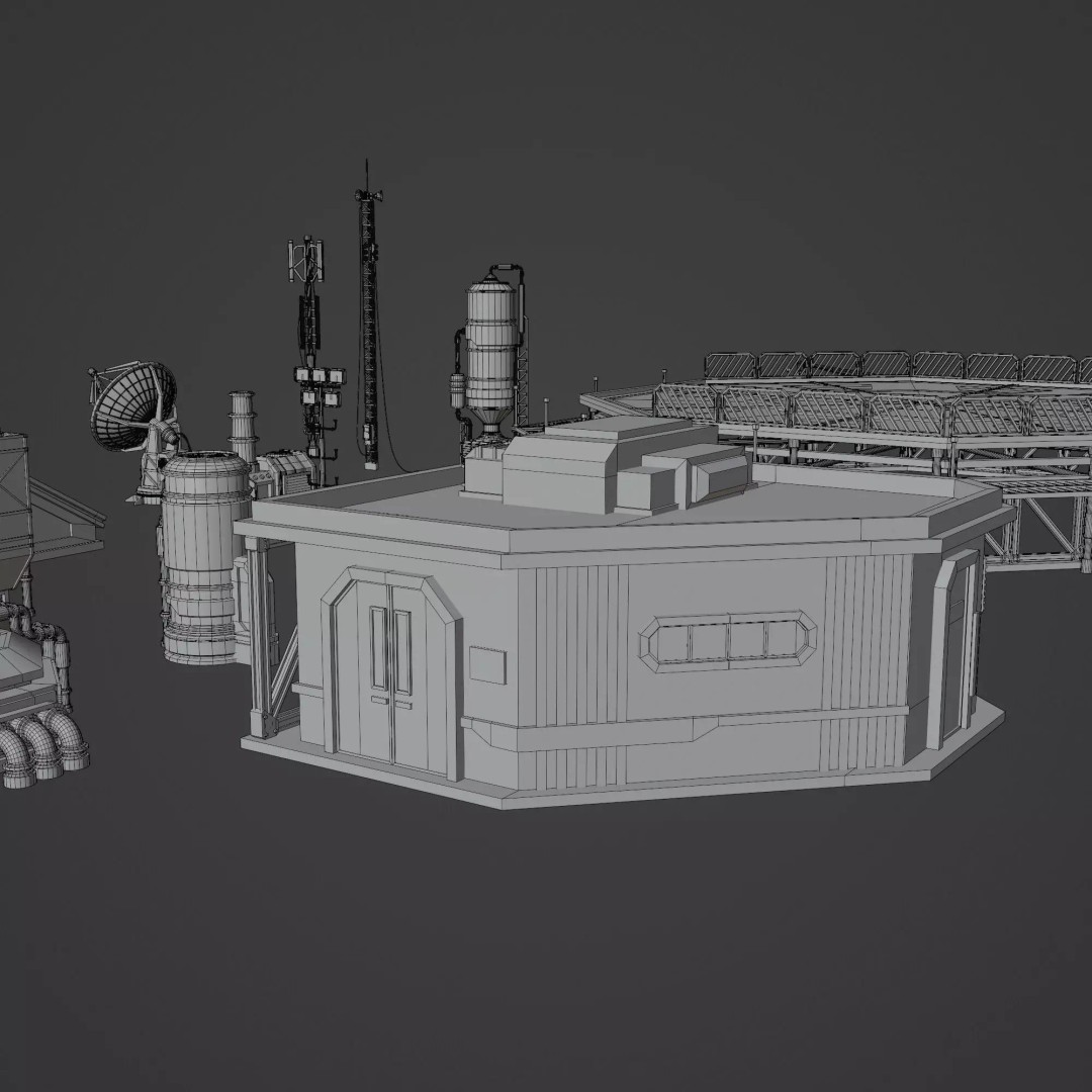 Sci-Fi Industrial Rooftop 3D Model – Low Poly Modular Asset, PBR Textures - View 10