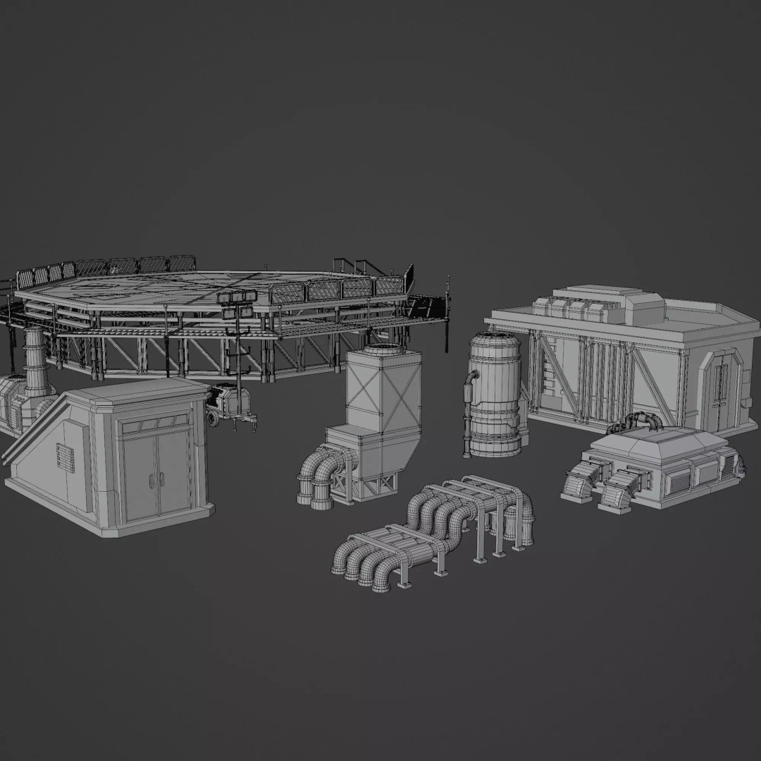 Sci-Fi Industrial Rooftop 3D Model – Low Poly Modular Asset, PBR Textures - View 11