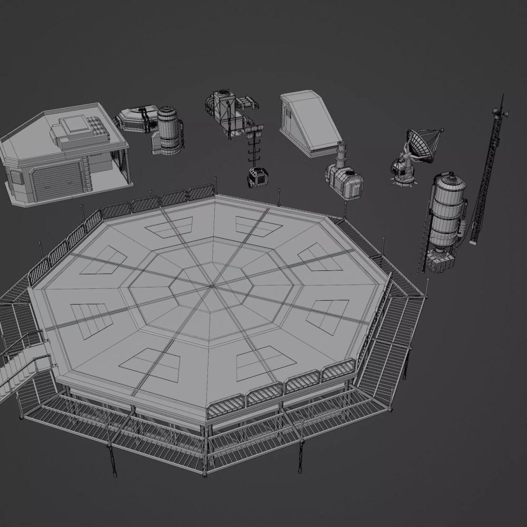 Sci-Fi Industrial Rooftop 3D Model – Low Poly Modular Asset, PBR Textures - View 14
