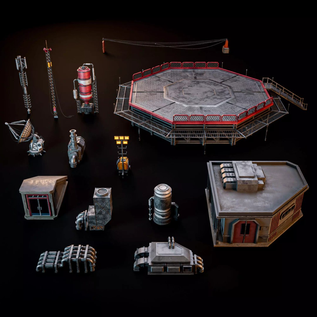 Sci-Fi Industrial Rooftop 3D Model – Low Poly Modular Asset, PBR Textures - View 2