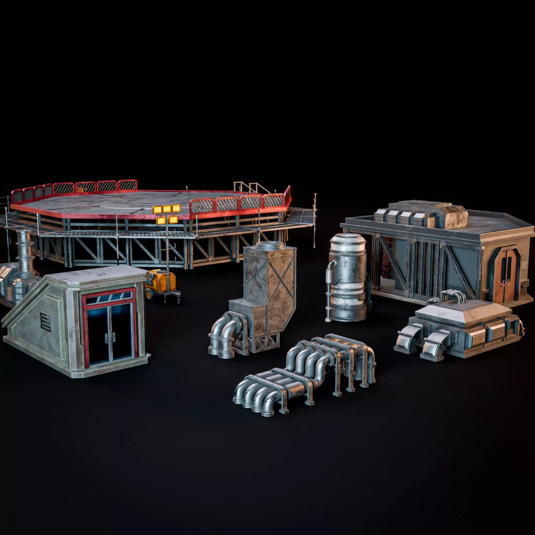 Sci-Fi Industrial Rooftop 3D Model – Low Poly Modular Asset, PBR Textures - View 4