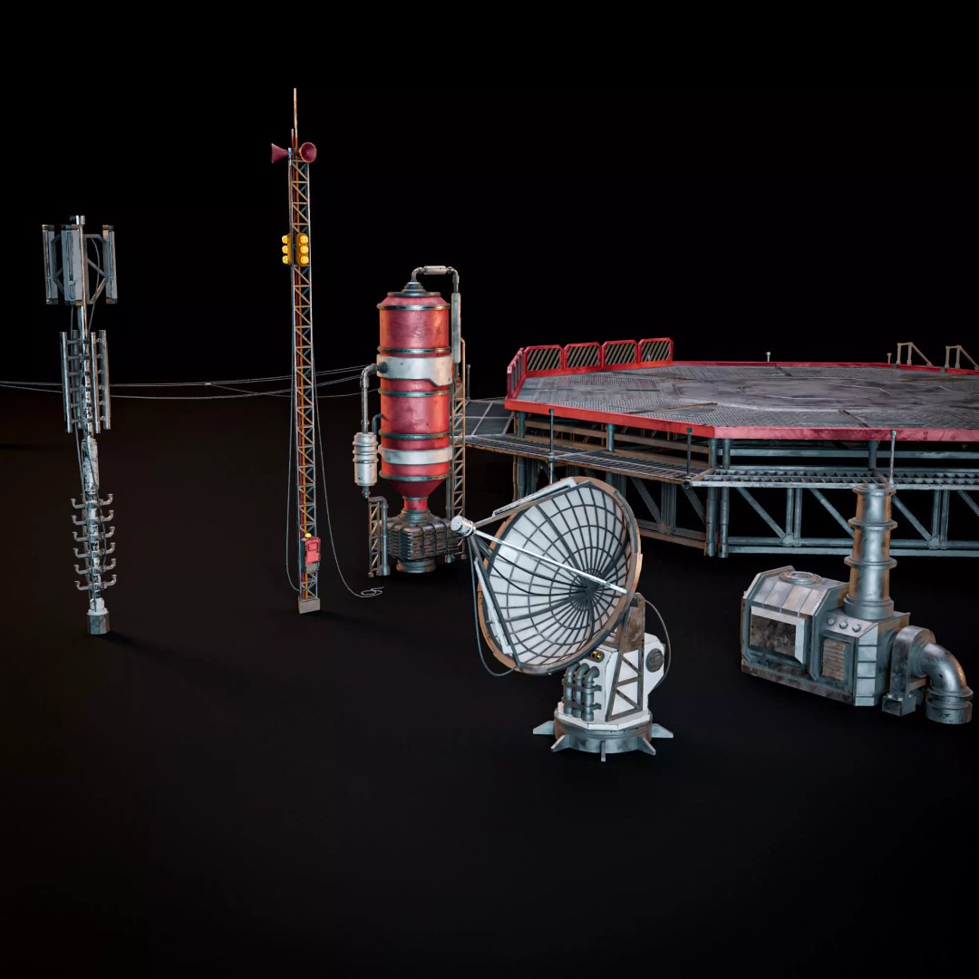 Sci-Fi Industrial Rooftop 3D Model – Low Poly Modular Asset, PBR Textures - View 5
