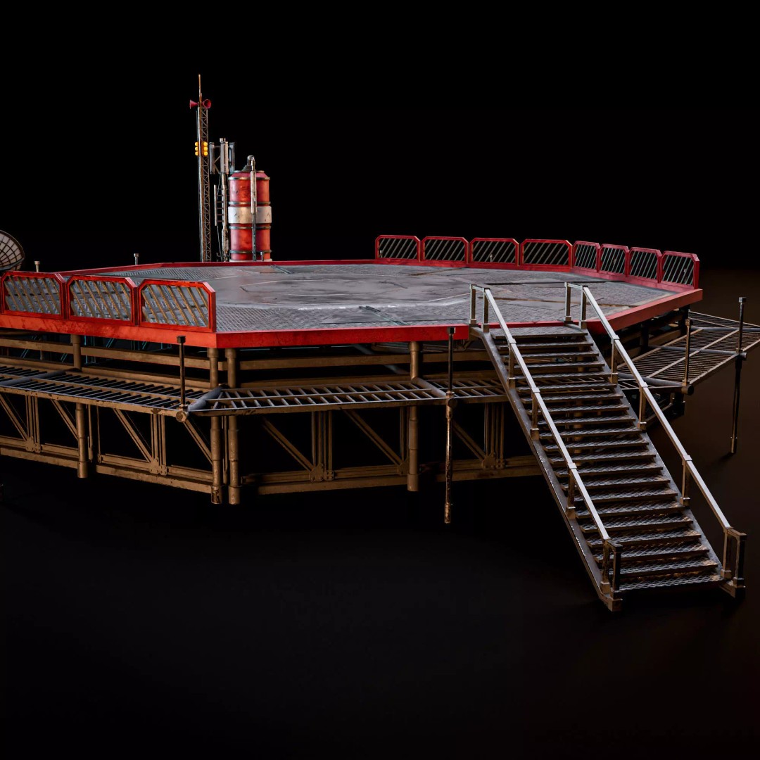 Sci-Fi Industrial Rooftop 3D Model – Low Poly Modular Asset, PBR Textures - View 6