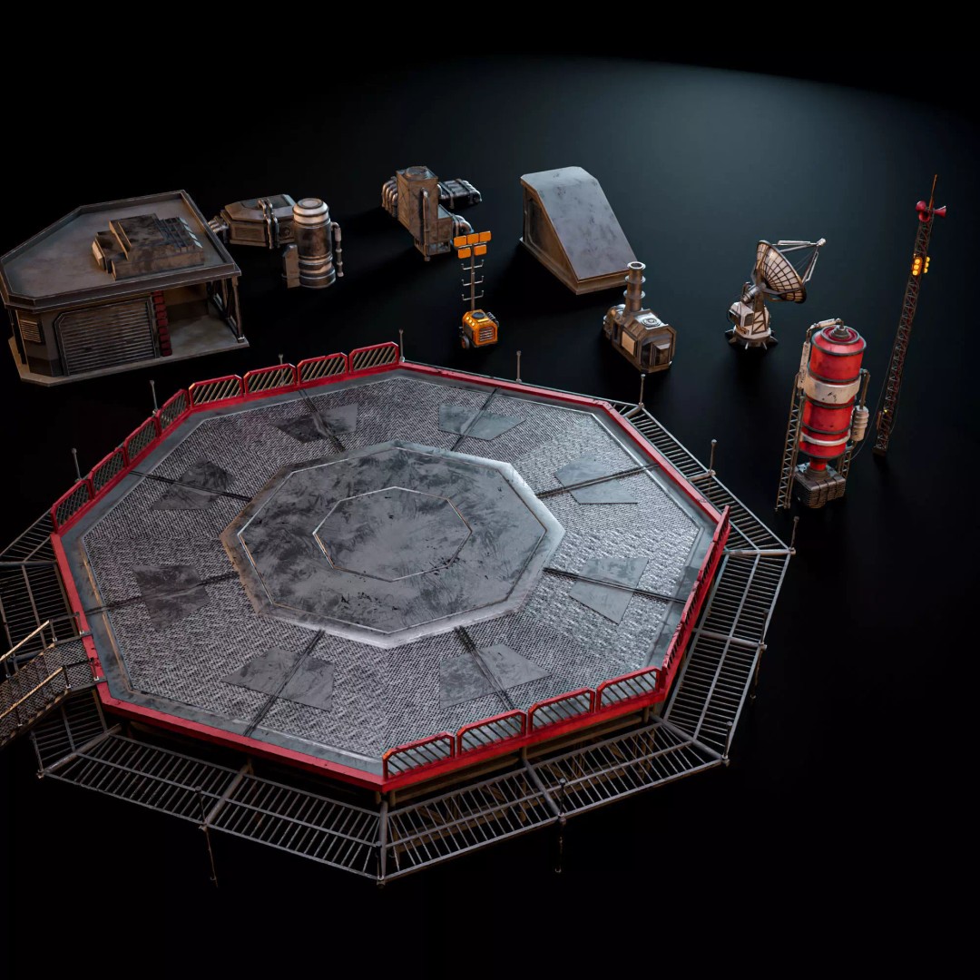 Sci-Fi Industrial Rooftop 3D Model – Low Poly Modular Asset, PBR Textures - View 7