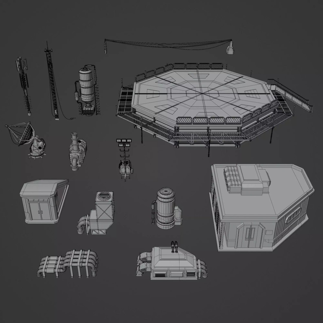 Sci-Fi Industrial Rooftop 3D Model – Low Poly Modular Asset, PBR Textures - View 9