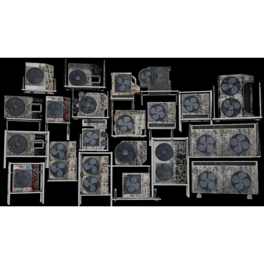 Graffiti-Covered Air Conditioner 3D Model – Low Poly Urban Asset, Blender - View 3
