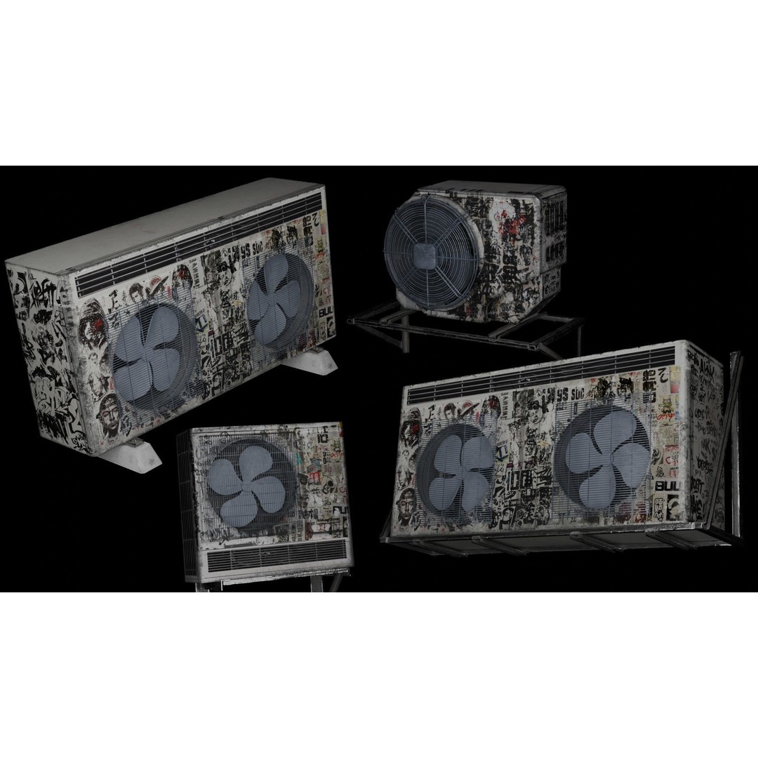Graffiti-Covered Air Conditioner 3D Model – Low Poly Urban Asset, Blender - View 6