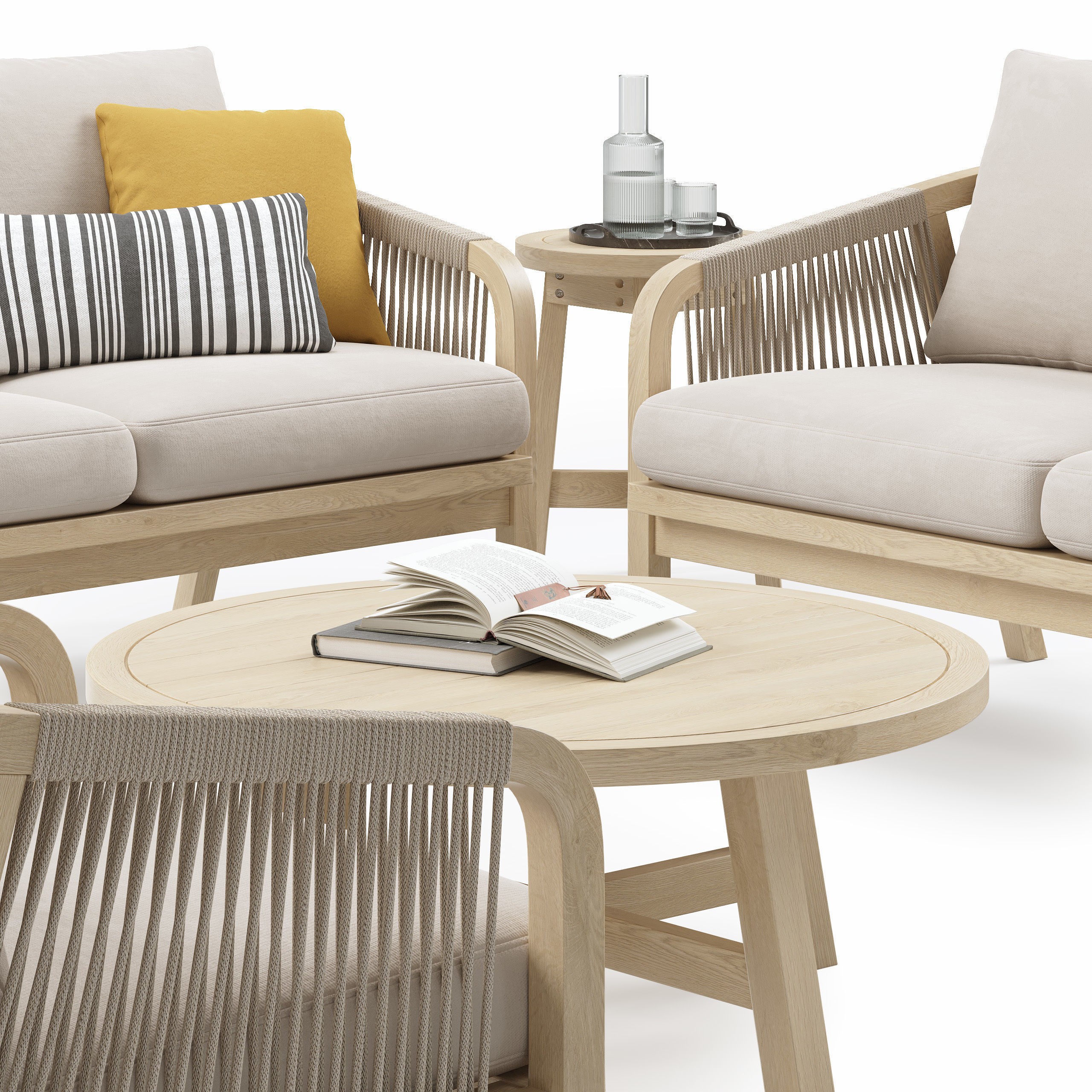 Outdoor Garden Woven Lounge Set - Game-Ready 3D Model - View 3