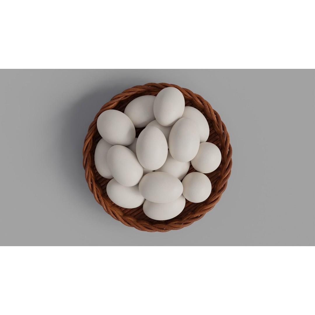 Wicker Basket 3D Model – Rustic Kitchen Decoration with Eggs, FBX, OBJ - View 10