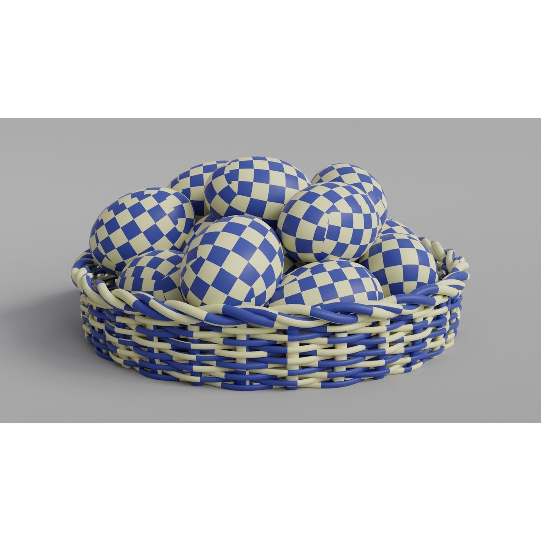 Wicker Basket 3D Model – Rustic Kitchen Decoration with Eggs, FBX, OBJ - View 12