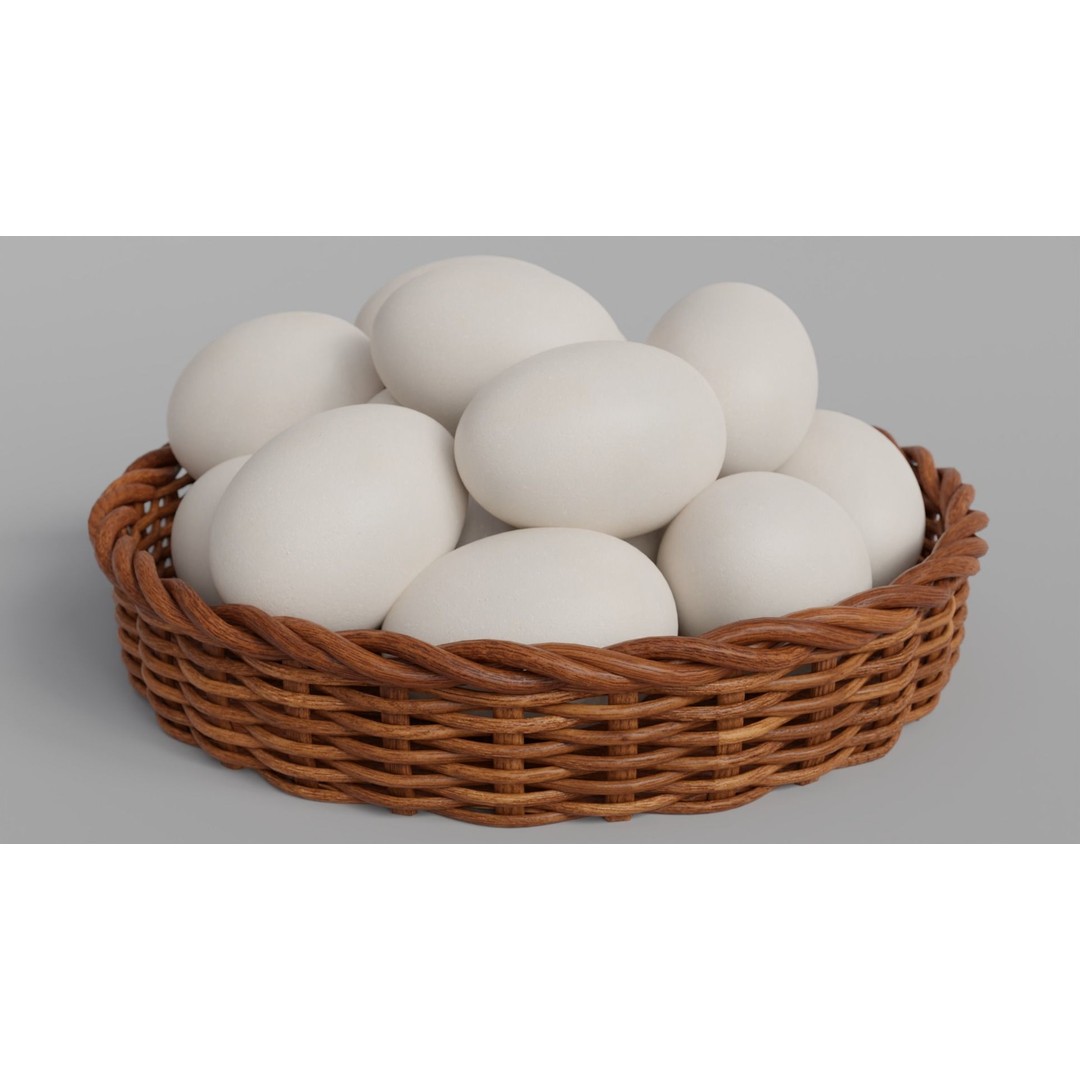 Wicker Basket 3D Model – Rustic Kitchen Decoration with Eggs, FBX, OBJ - View 13