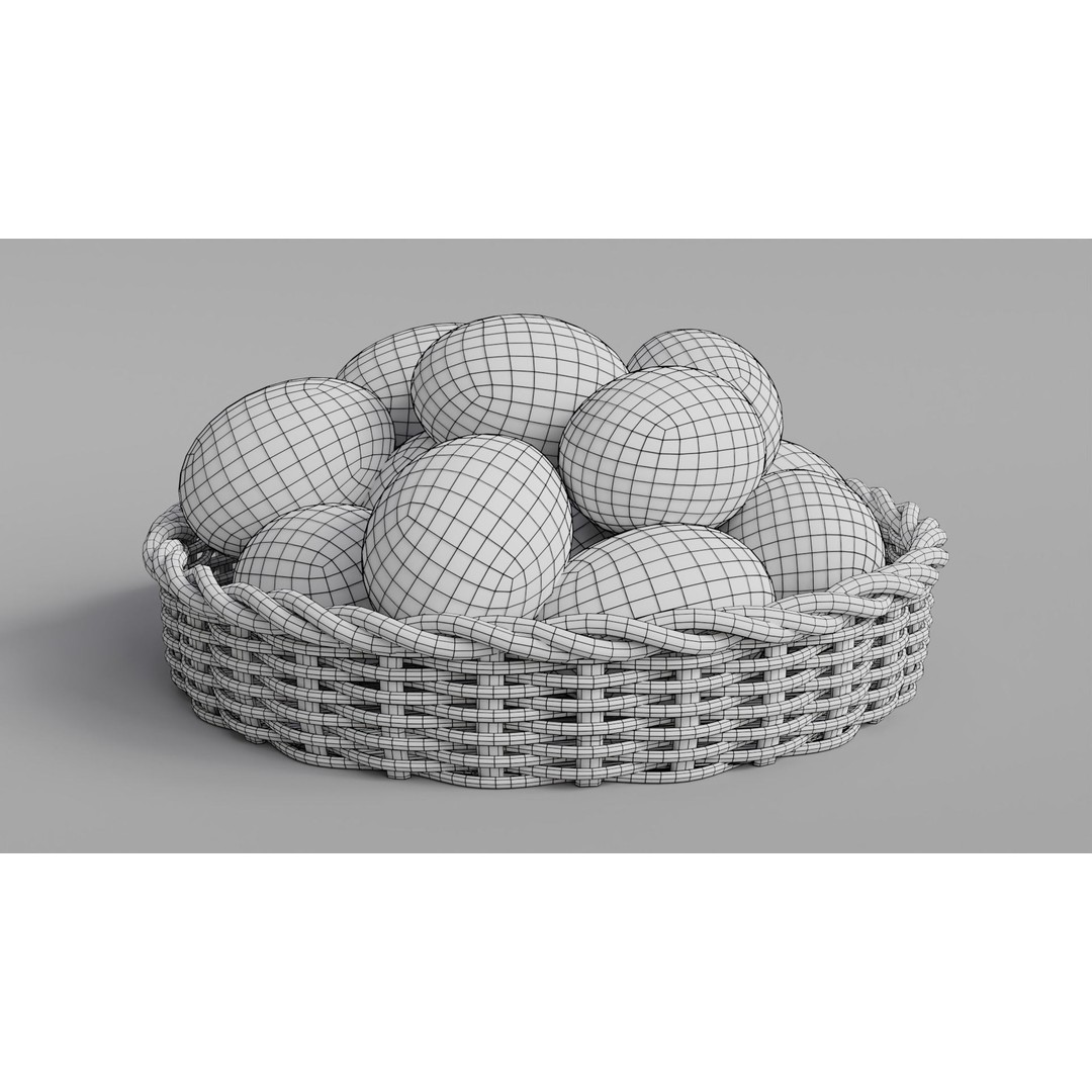 Wicker Basket 3D Model – Rustic Kitchen Decoration with Eggs, FBX, OBJ - View 14