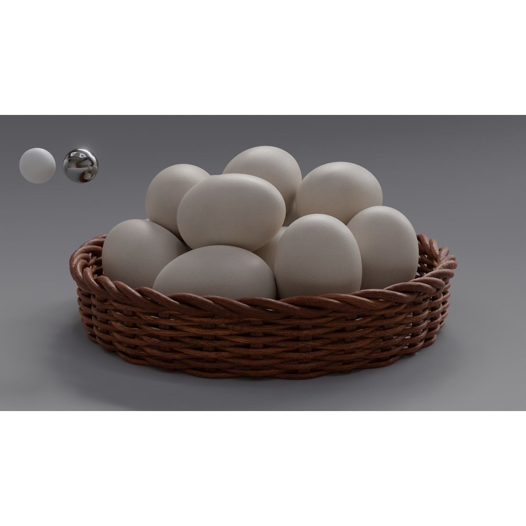 Wicker Basket 3D Model – Rustic Kitchen Decoration with Eggs, FBX, OBJ - View 5