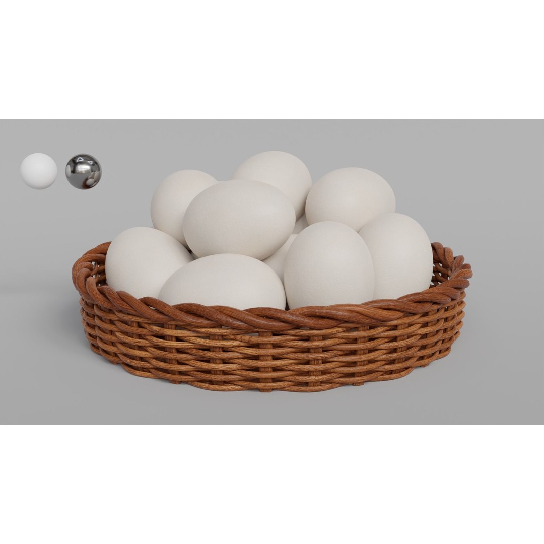 Wicker Basket 3D Model – Rustic Kitchen Decoration with Eggs, FBX, OBJ - View 7