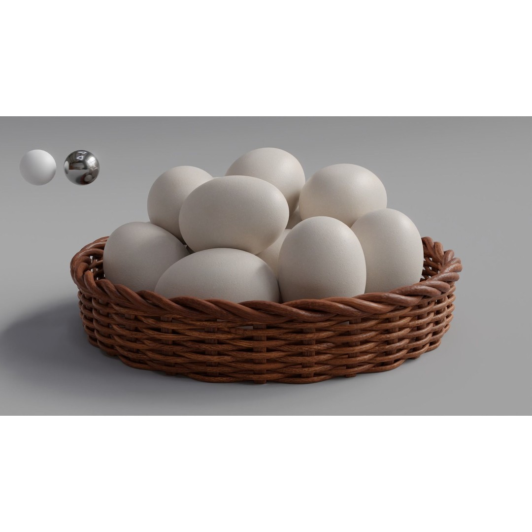 Wicker Basket 3D Model – Rustic Kitchen Decoration with Eggs, FBX, OBJ - View 8